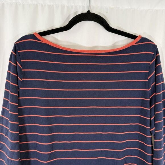 LL Bean Blouse Women's Large Blue Red Striped Round Neck 3/4 Sleeve Cotton - Picture 9 of 10